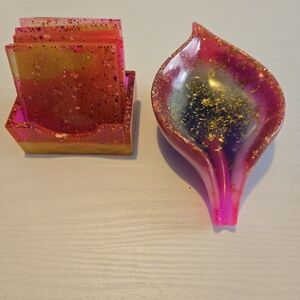 Vibrant Pink and Gold Resin Art Set